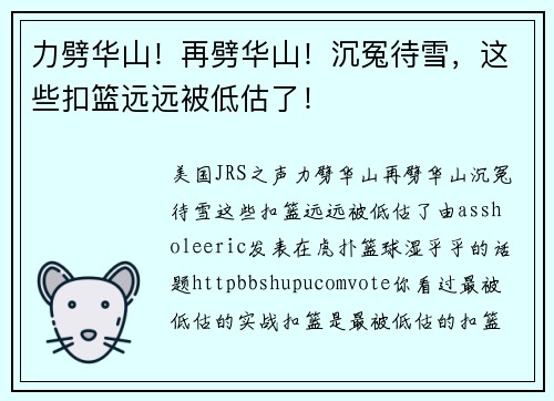 力劈华山！再劈华山！沉冤待雪，这些扣篮远远被低估了！
